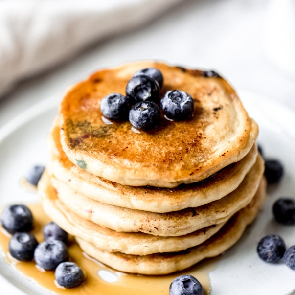 stack of almond flour pancakes on a plate