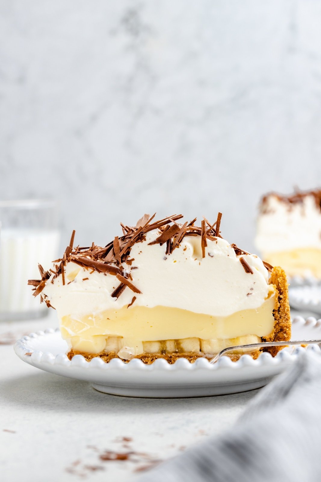 slice of banana cream pie on a plate