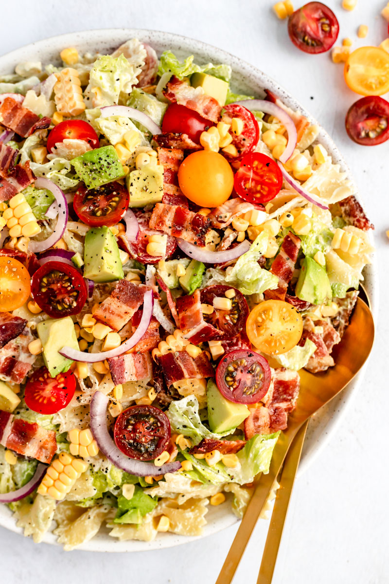 BLT pasta salad in a bowl