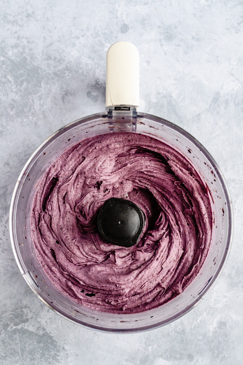 healthy blueberry nice cream in a food processor