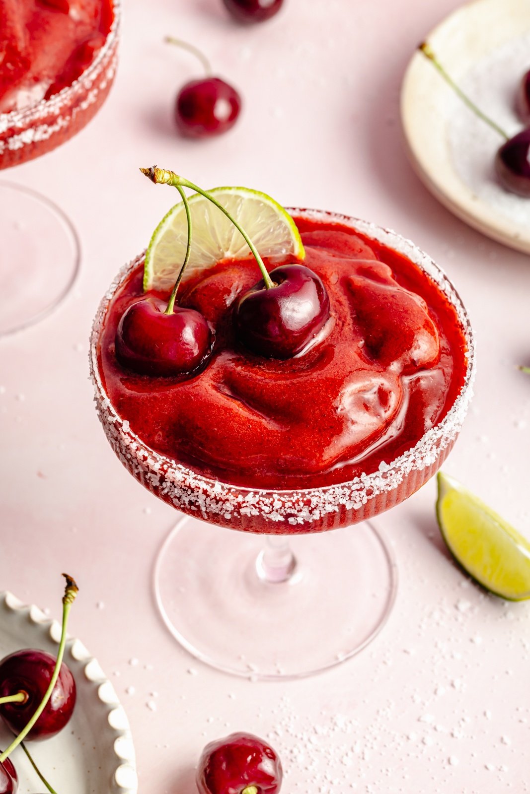 frozen cherry margarita in a glass