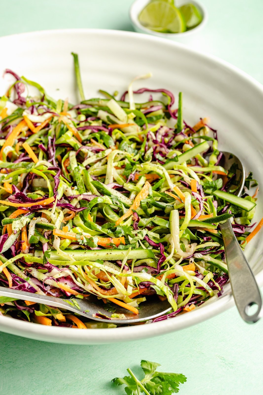 healthy cucumber jalapeño cabbage slaw in a bowl