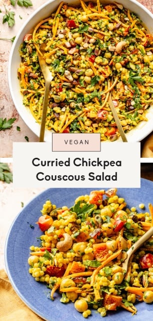 collage of curried chickpea couscous salad