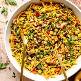 curried chickpea couscous salad in a bowl