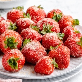 drunken strawberries on a plate