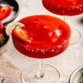 frozen strawberry margarita in a glass