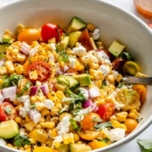 grilled corn salad in a bowl