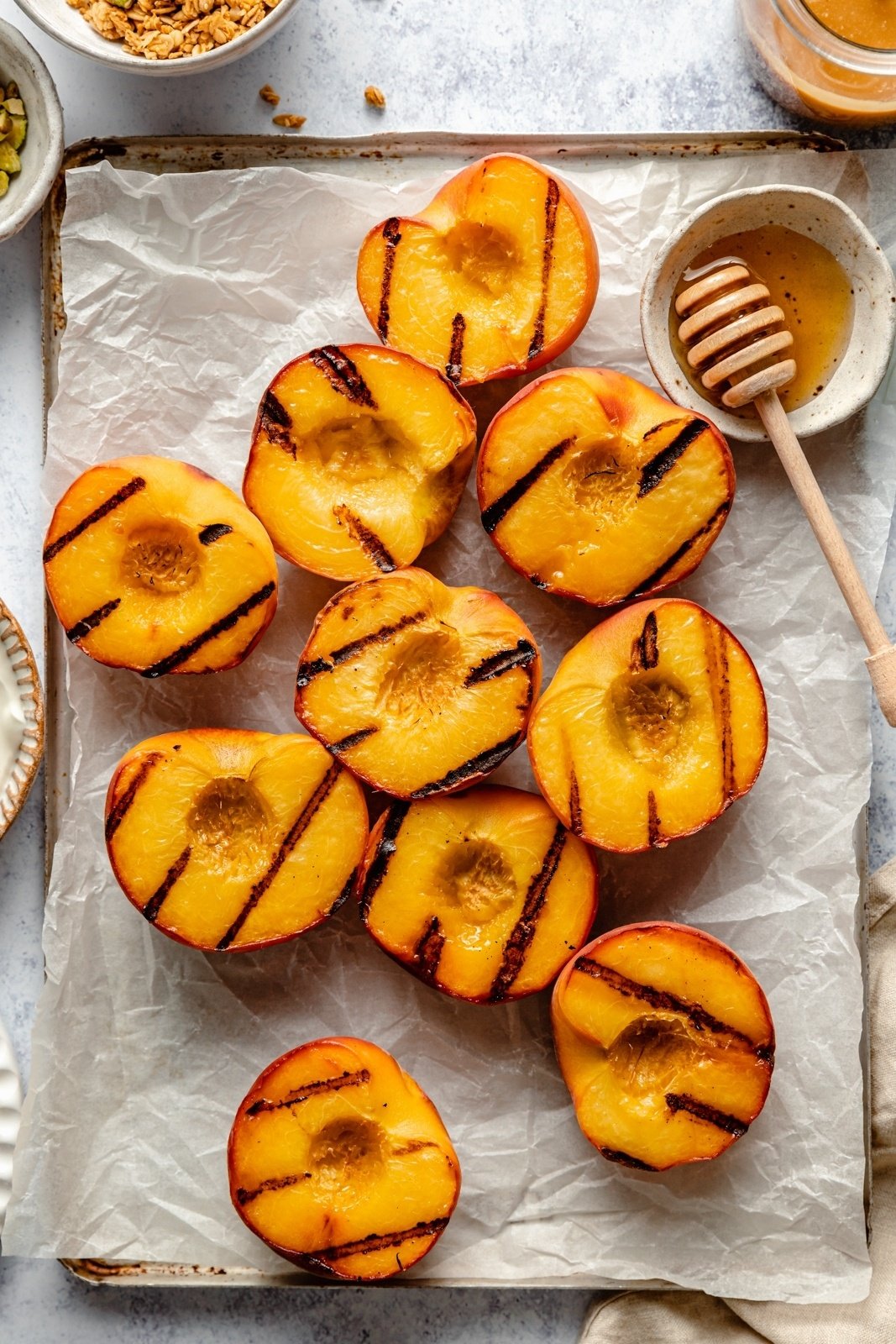 easy grilled peaches on parchment paper