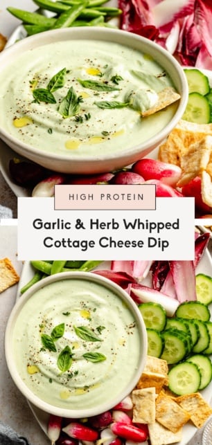 collage of whipped cottage cheese dip