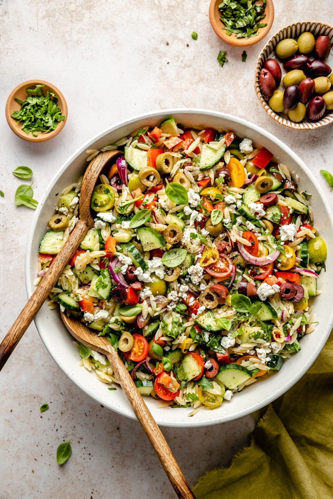 Italian orzo salad in a bowl