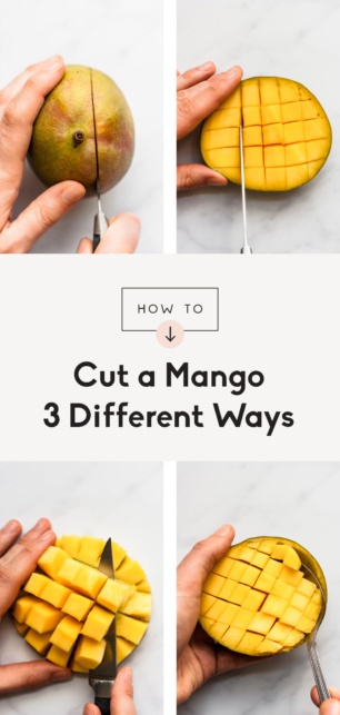 collage of how to cut a mango