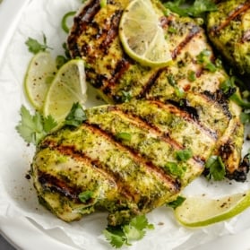 grilled jalapeño cilantro chicken on a platter