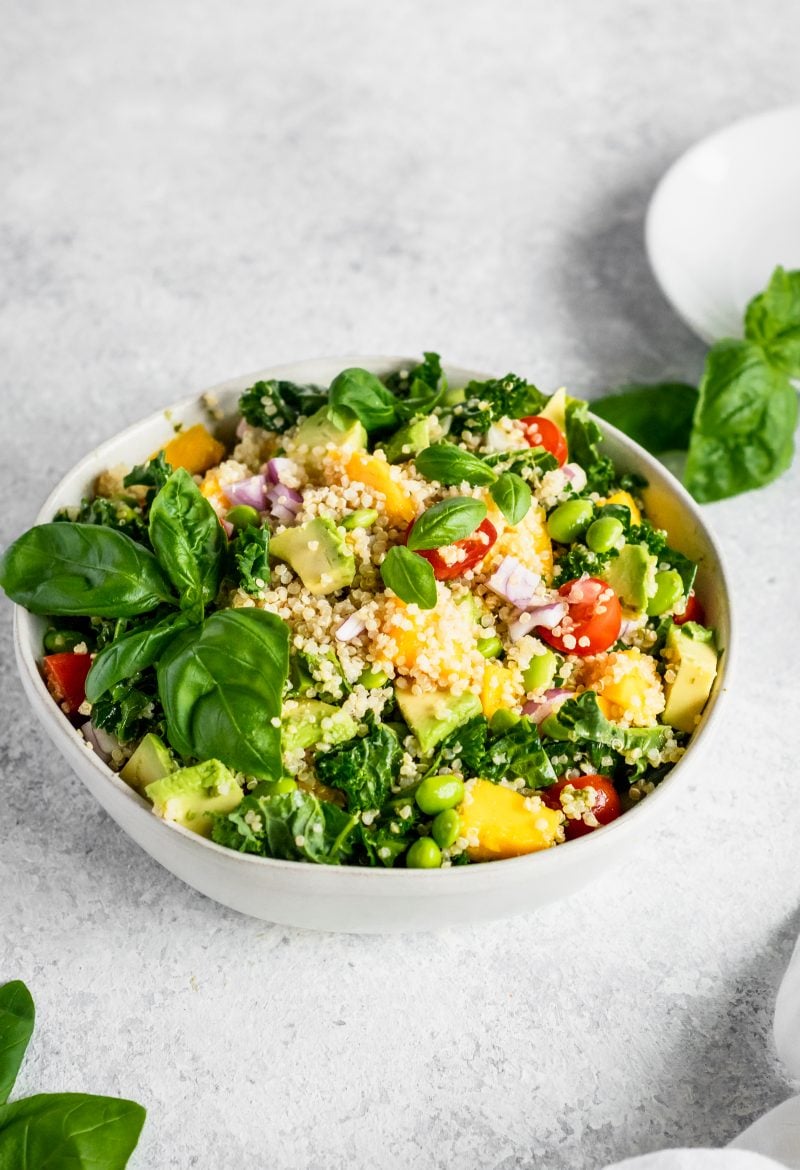 Kale, edamame, quinoa salad in a bowl