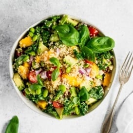 Kale, edamame and quinoa salad in a bowl