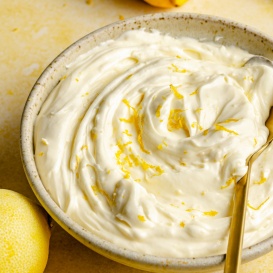 lemon cream cheese frosting in a bowl