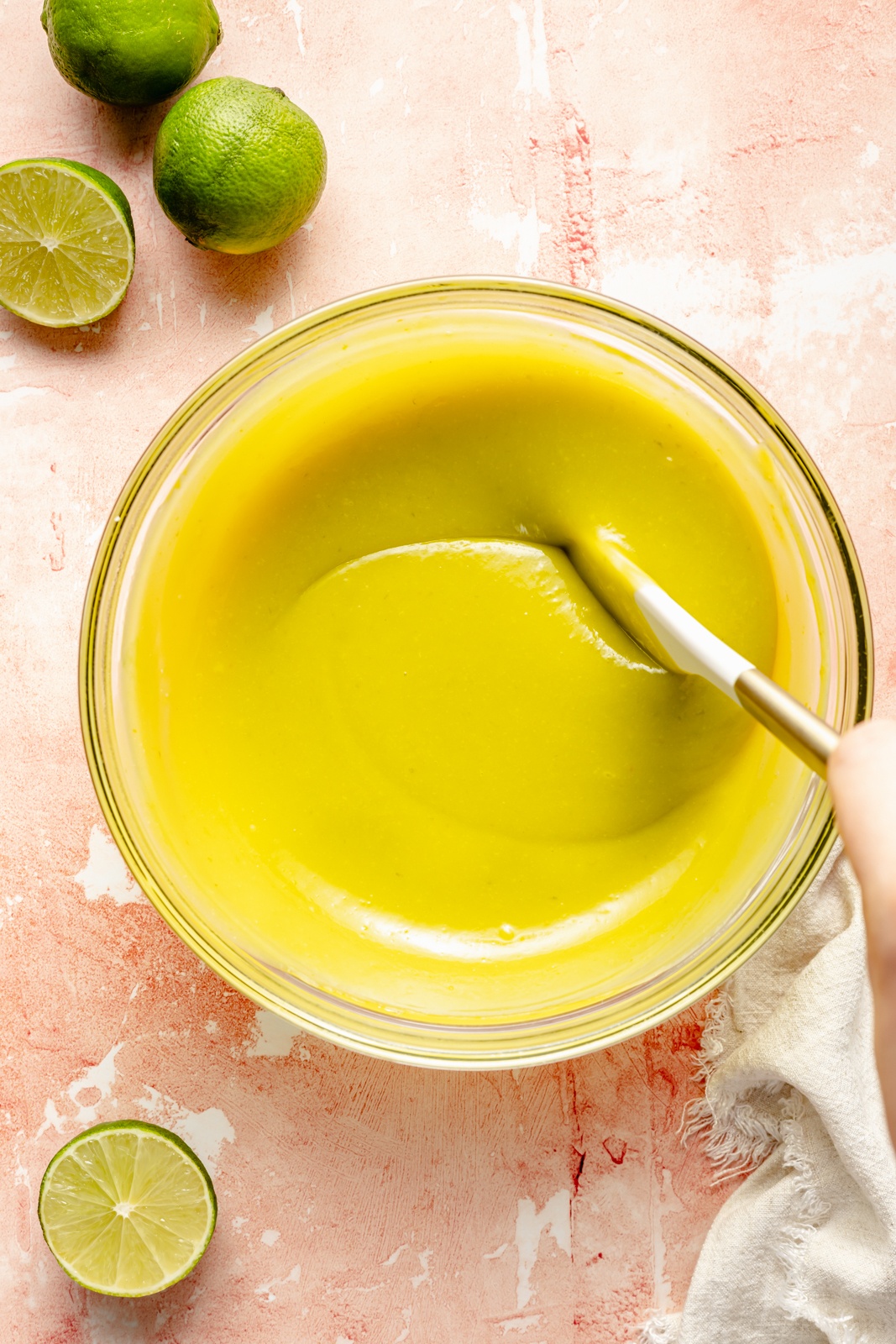 mixing the filling for a lime bars recipe