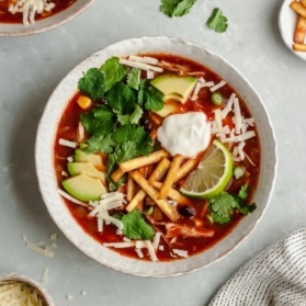 healthy chicken tortilla soup in a bowl