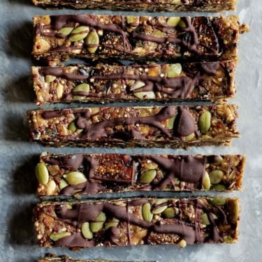 nut free granola bars in a line