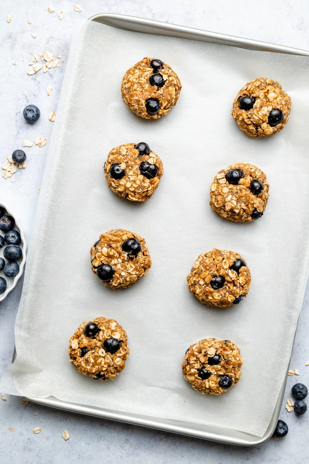 unbaked blueberry breakfast cookies on a baking sheet