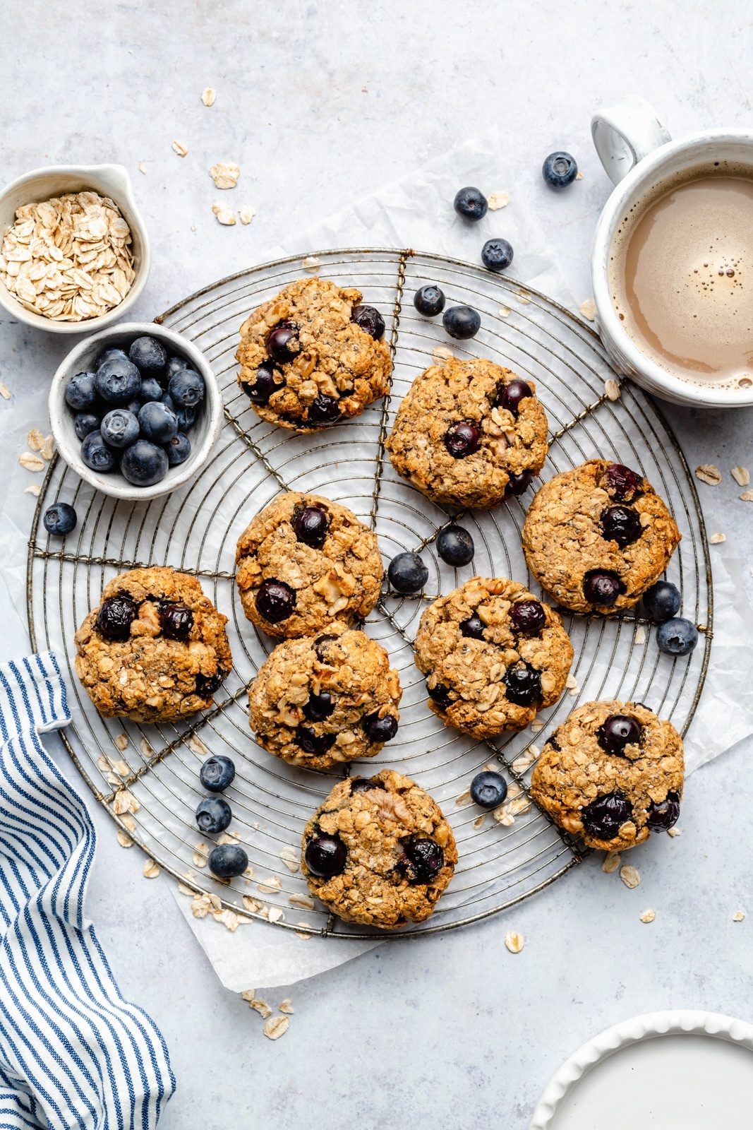 gluten free blueberry breakfast cookies on a wire rack