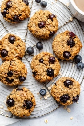 blueberry breakfast cookies on a wire rack