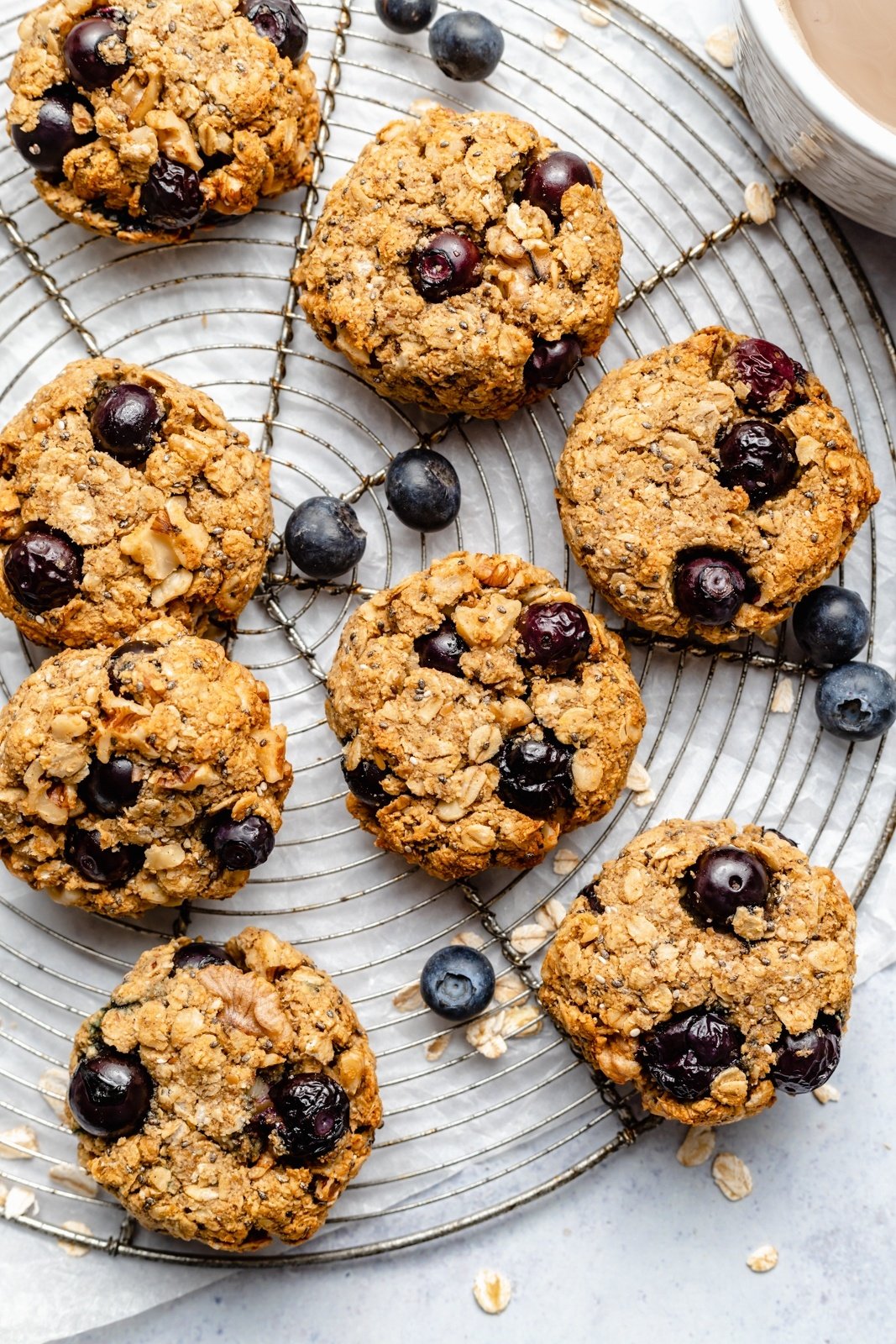 blueberry breakfast cookies on a wire rack