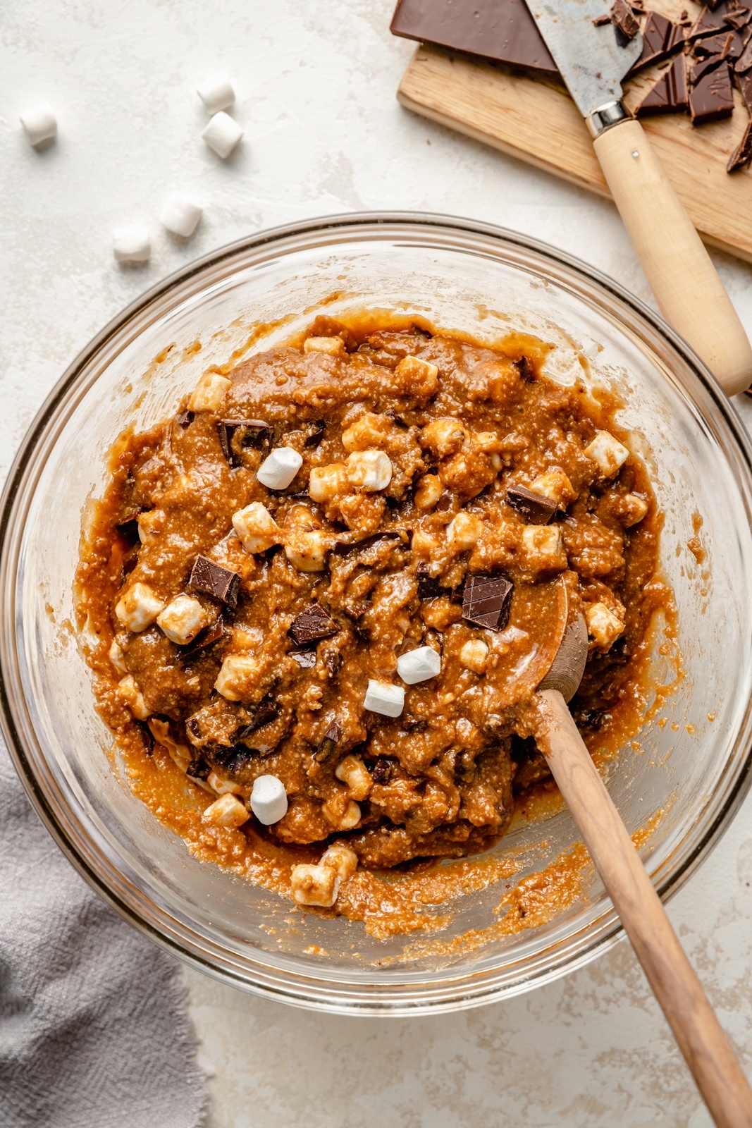 mixing batter for healthy s'mores bars