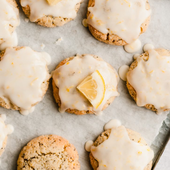 paleo lemon poppy seed cookies on a baking tray