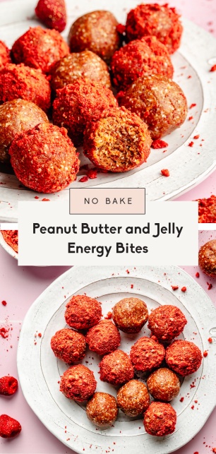 collage of pb&j energy bites