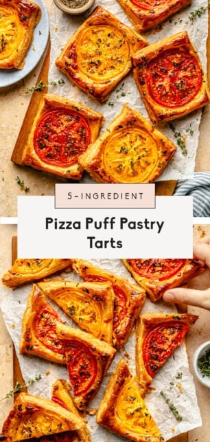 collage of pizza puff pastry tarts