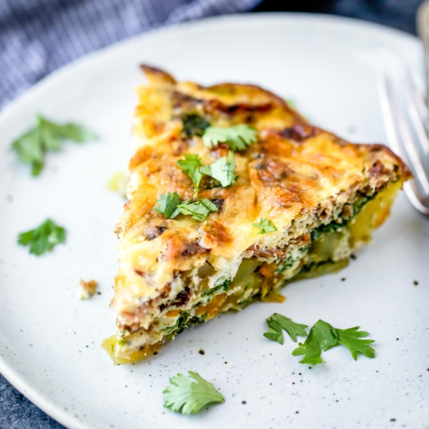 turkey bacon quiche on a plate