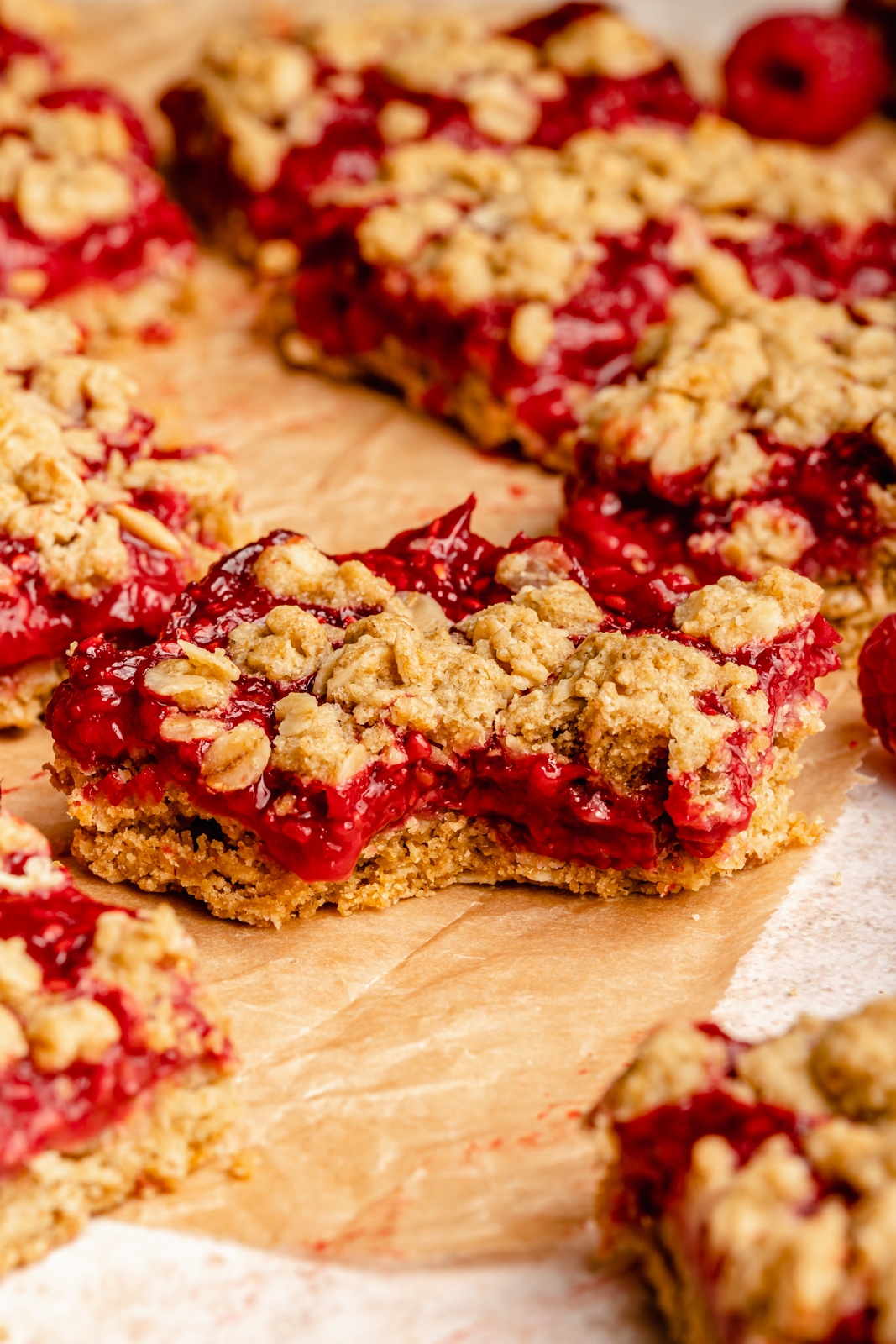 raspberry pie bar with a bite taken out