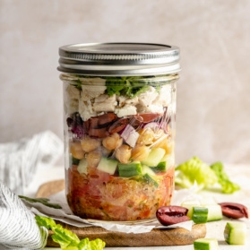 Greek chicken salad in a jar