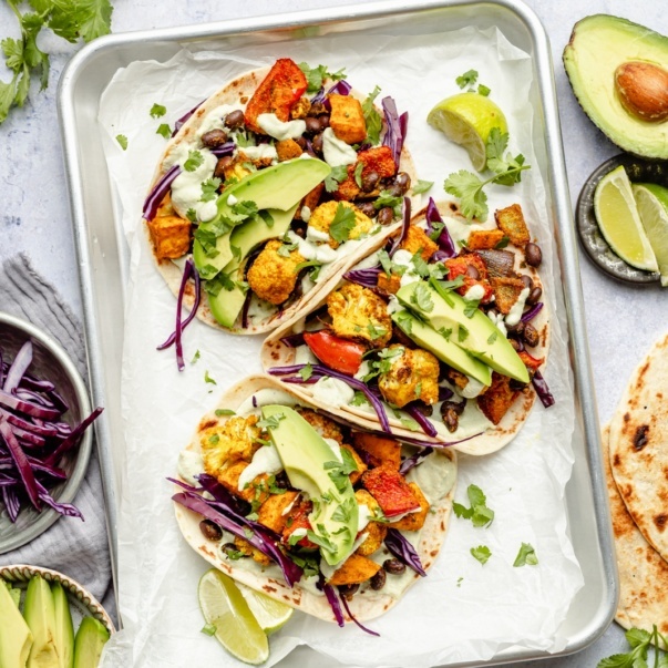 vegetarian tacos on a baking sheet