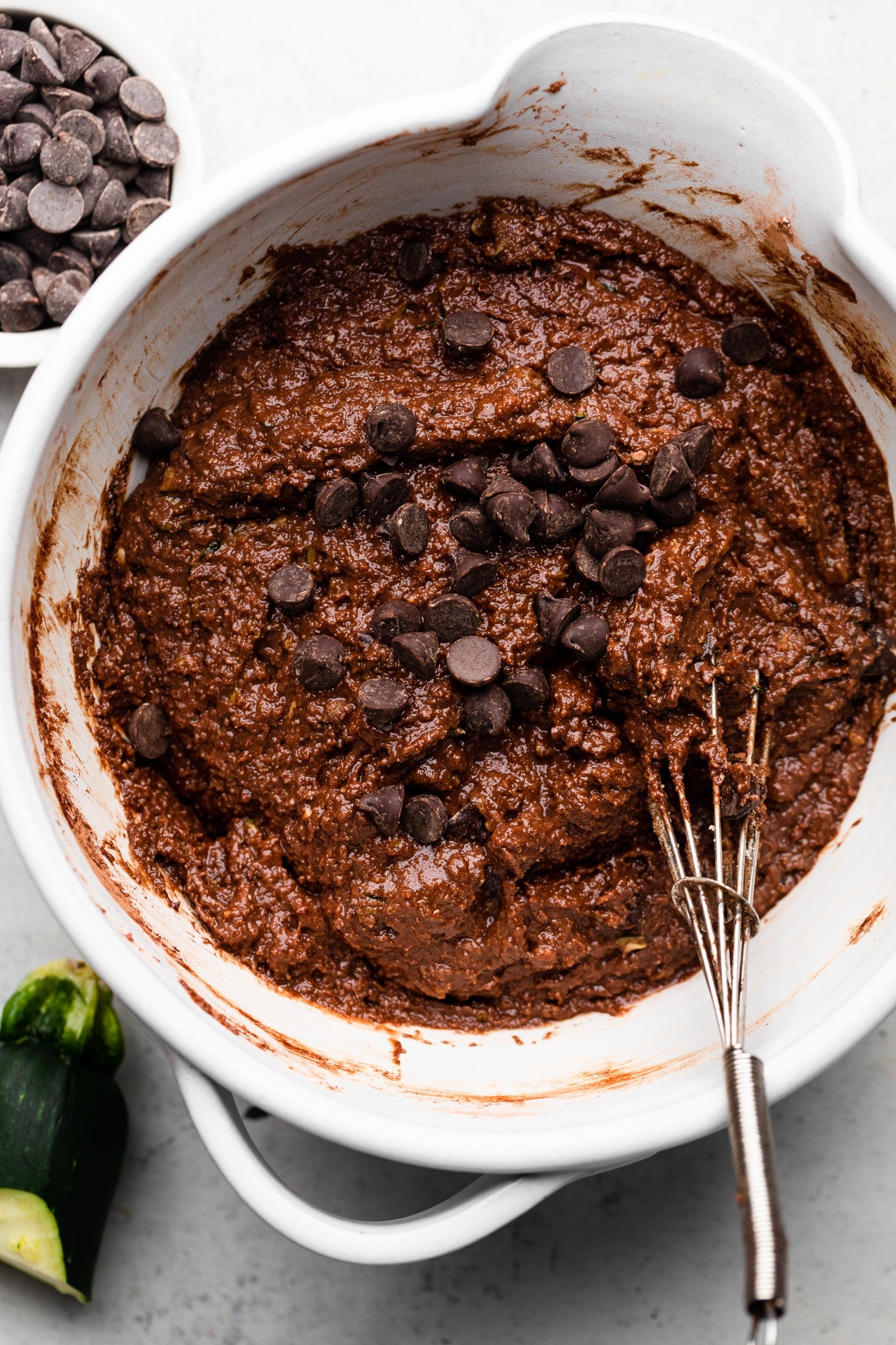 mixing batter for healthy chocolate zucchini cake