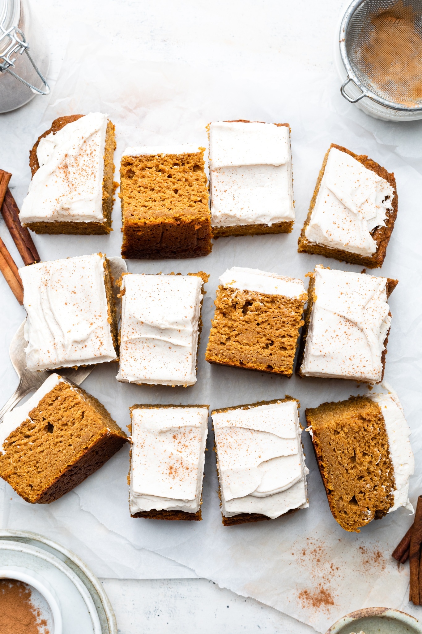 healthy pumpkin cake sliced on parchment paper