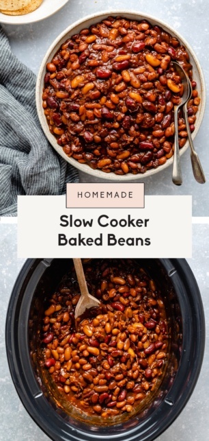 collage of slow cooker baked beans