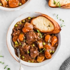 slow cooker beef stew in a bowl