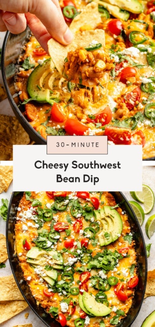 collage of southwest bean dip