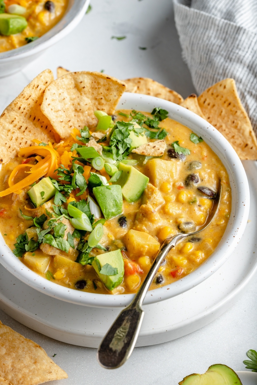 healthy chicken corn chowder in a bowl