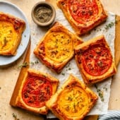 pizza tarts on a cutting board