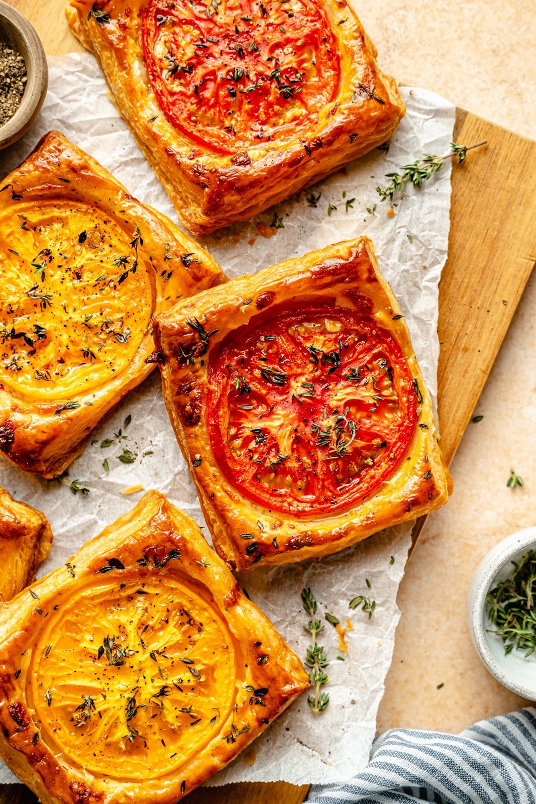 pizza tarts on a cutting board