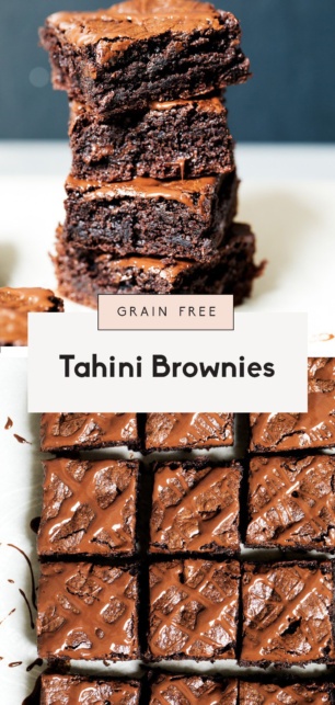 collage of tahini brownies