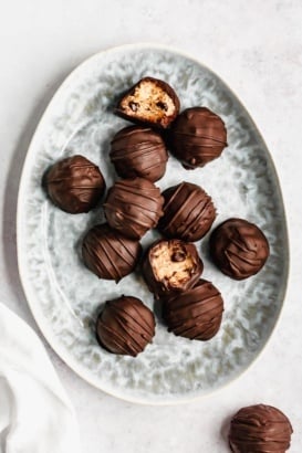 tahini cookie dough bites on a platter