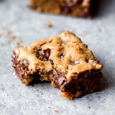 tahini blondie with a bite taken out