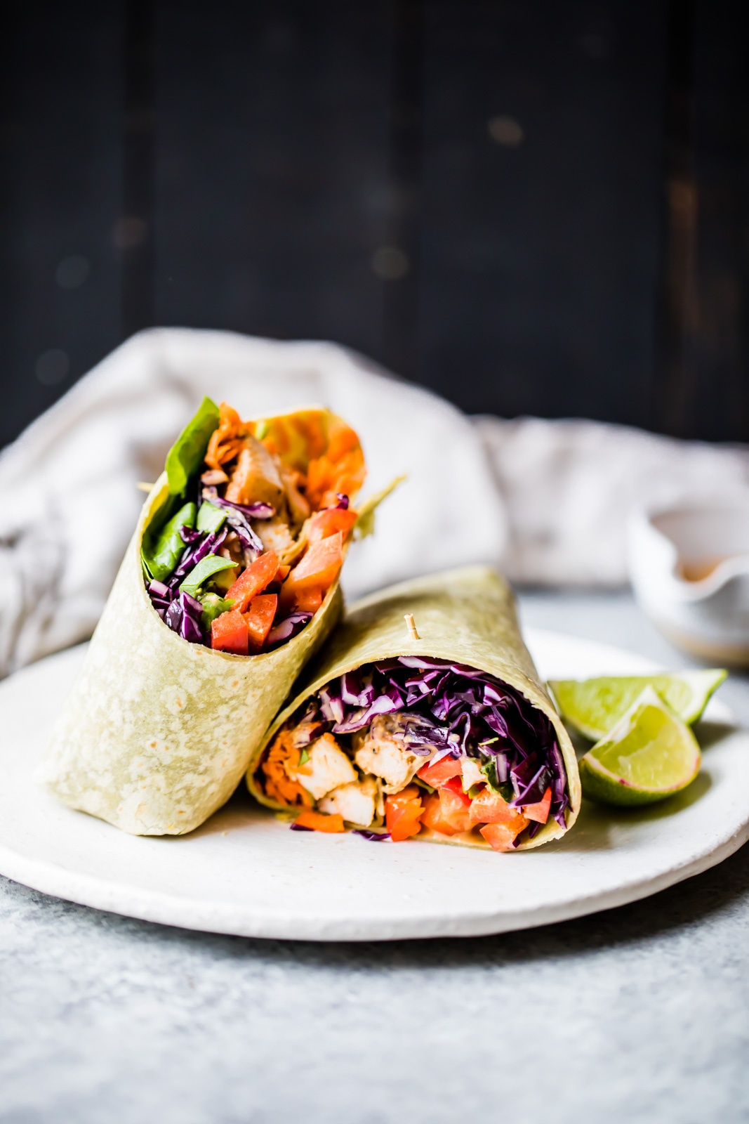 Thai chicken wrap on a plate