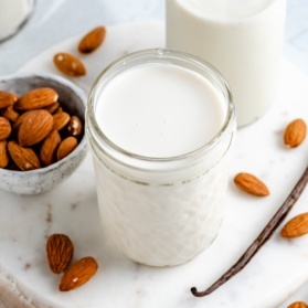 homemade almond milk in a glass