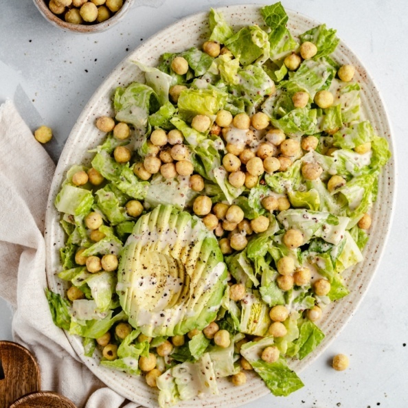 vegan caesar salad on a platter