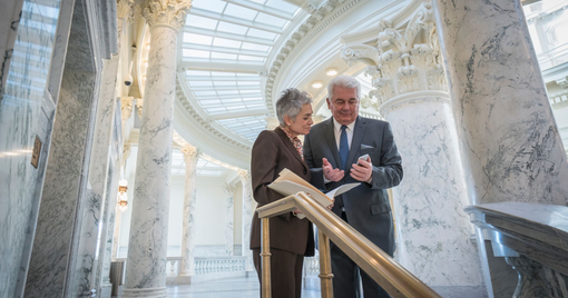 Two law makers in government building