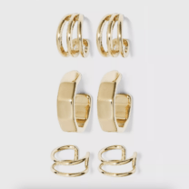 3 pairs of gold earrings